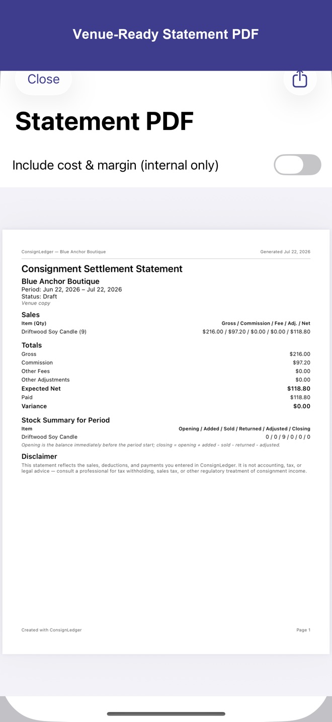 Screenshot: settlement PDF preview