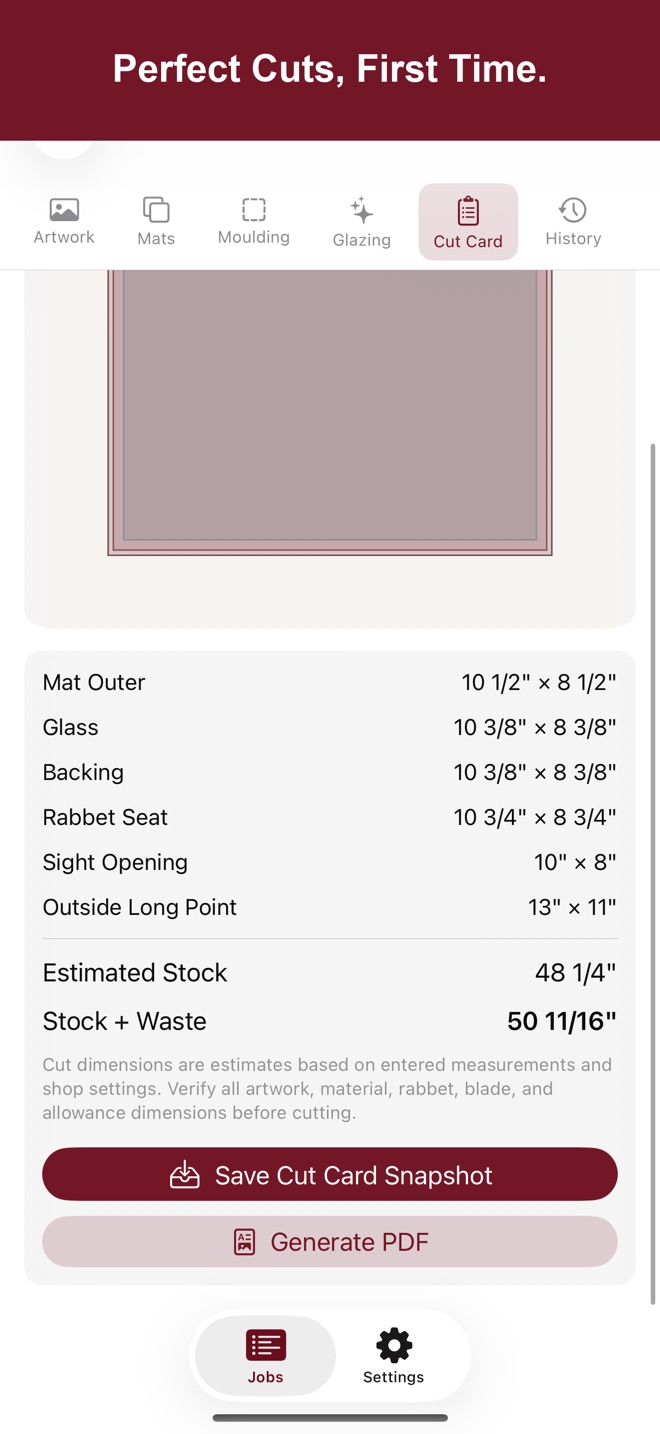 Screenshot: dimension workbench with cross-section diagram