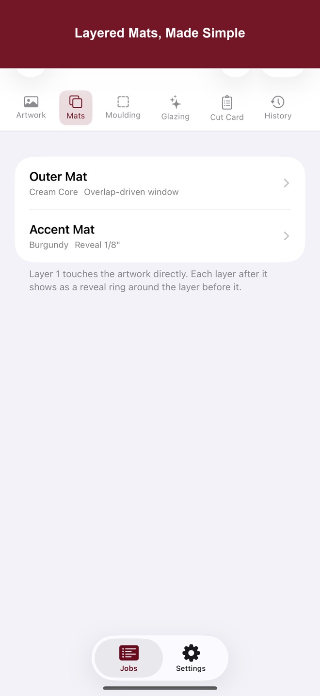 Screenshot: mat layer settings with border and reveal
