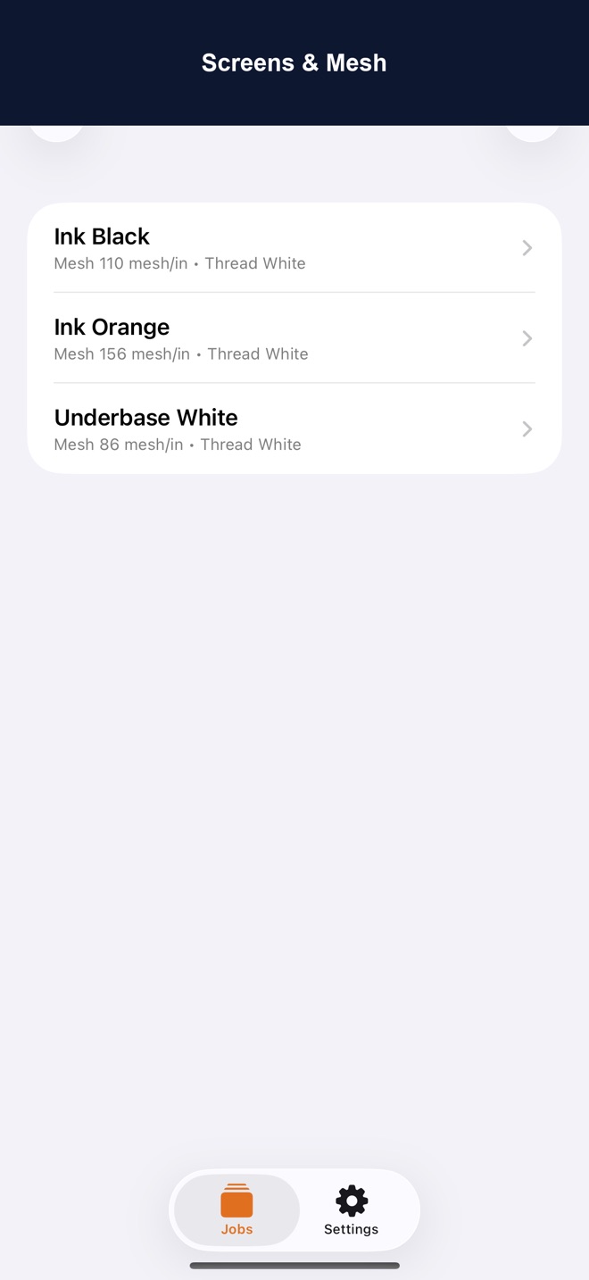 Screenshot: screen and mesh settings