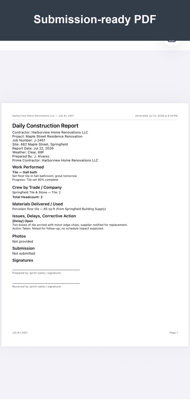 Screenshot: daily report PDF preview