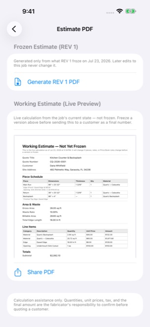 Screenshot: estimate PDF preview