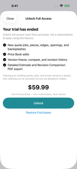 Screenshot: trial and unlock screen